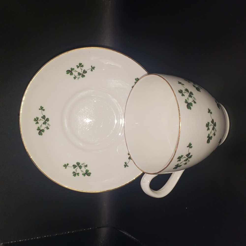 Carrigaline Green Shamrock Teacup and Saucer Set, Made in Cork Ireland